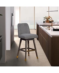 Clihome Fabric Bar Stool, Modern Upholstered Counter Height Chair, Wood Leg Kitchen Island Stool