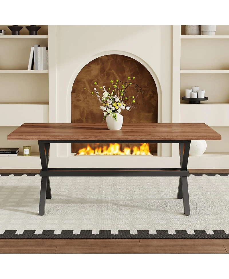 Streamdale Furniture 71" Walnut Mdf Splicing Dining Table with X-Shaped Metal Frame