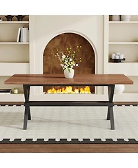 Streamdale Furniture 71" Walnut Mdf Splicing Dining Table with X-Shaped Metal Frame