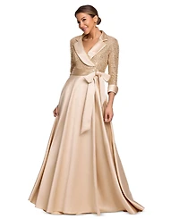 Xscape Women's Sequined Tuxedo Belted Ball Gown