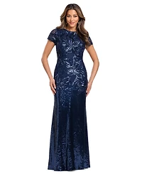 Xscape Women's Sequin Cap Sleeve Gown