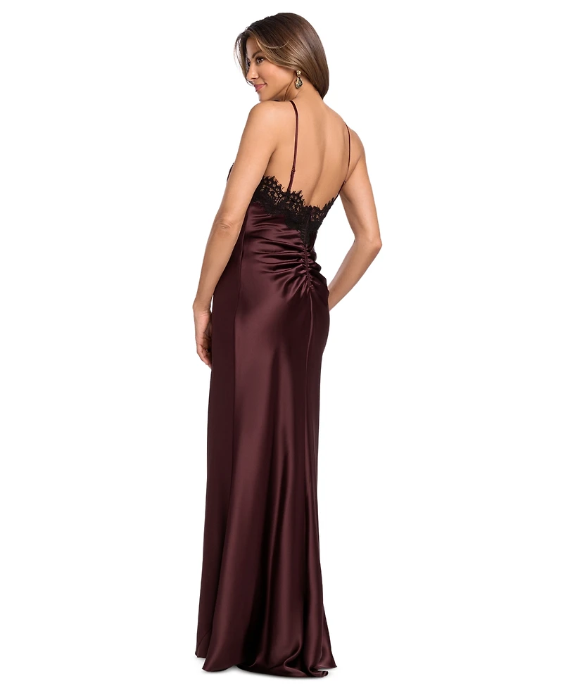 Xscape Women's Satin Lace Combination Halter Gown
