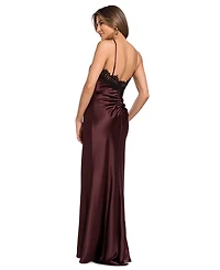 Xscape Women's Satin Lace Combination Halter Gown
