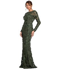 Xscape Petite Raised Flower Crewneck Long Gown Dress