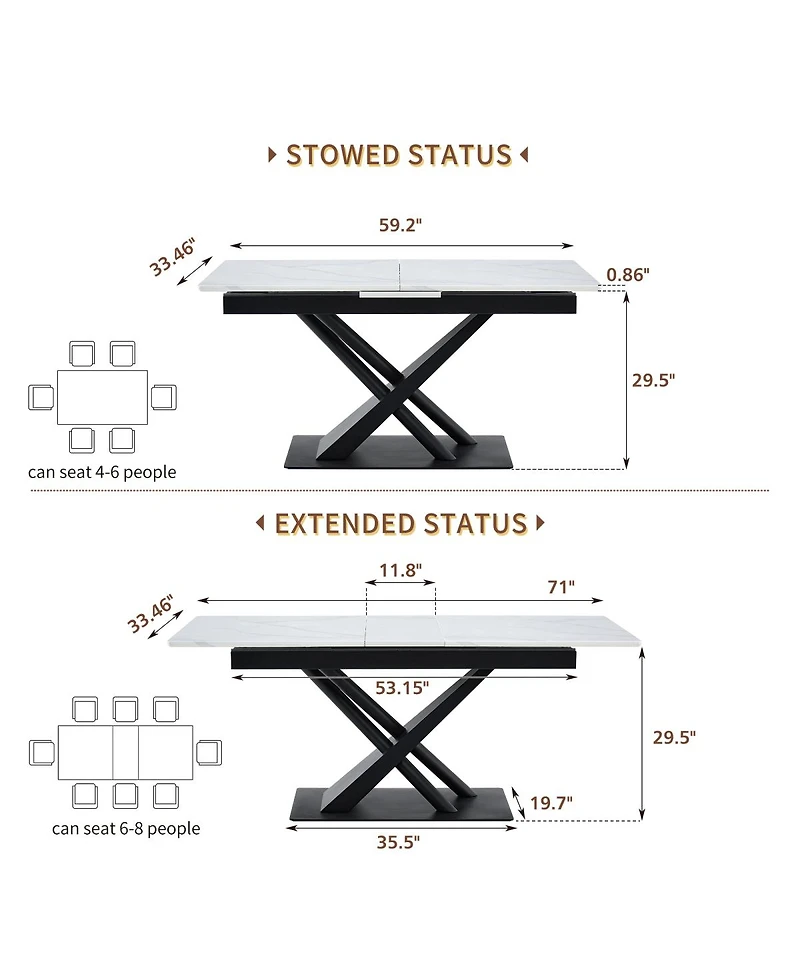 Streamdale Furniture Modern Dining Table with Marble Top and Metal X-Frame Legs