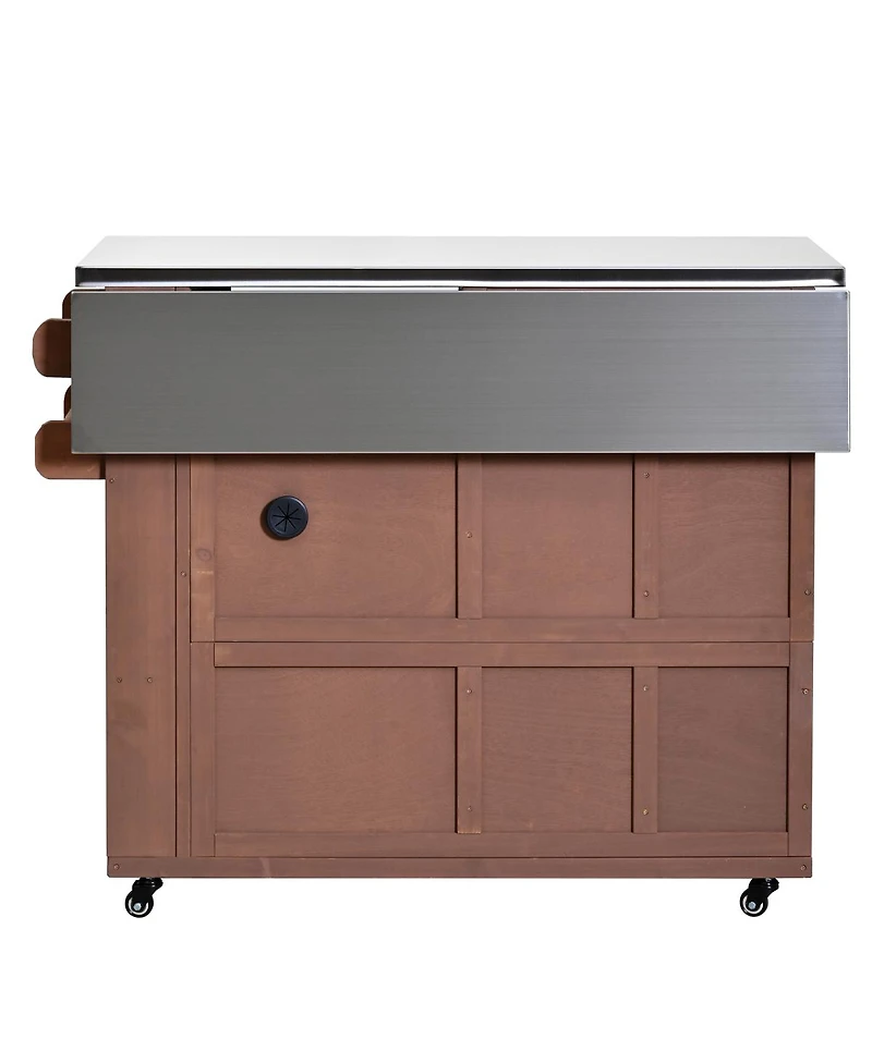 Streamdale Furniture Outdoor Extendable Wood Kitchen Island With Stainless Steel Top