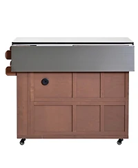 Streamdale Furniture Outdoor Extendable Wood Kitchen Island With Stainless Steel Top