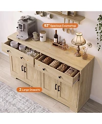 homfan 2 Drawer 4 Door Sideboard Buffet Cabinet, Wood Storage Credenza with Handles, Farmhouse Accent Cabinet for Kitchen, Living Room