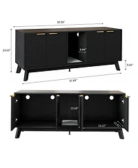 homfan Wooden Cat Litter Box Enclosure – 59" Dual-Room Hidden Furniture with Mat, Indoor Pet House, Tv Stand Side Table, for 2 Cats