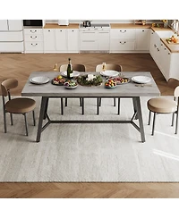 homfan Rectangular Wood Dining Table - 71" Modern Rustic Farmhouse Table with Curved Anti-Collision Edge and Recessed Footrest, Seats 6-8