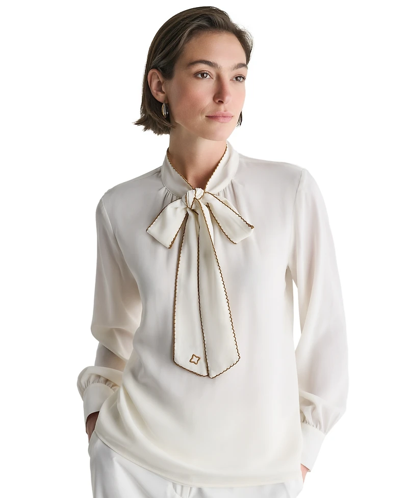 Bcbg Women's Tie Neck Long-Sleeve Blouse
