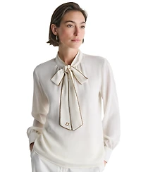 Bcbg Women's Tie Neck Long-Sleeve Blouse
