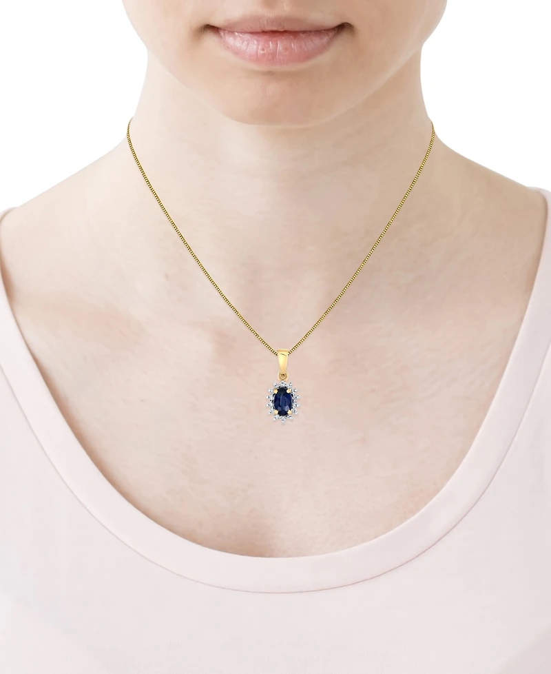 Macy's Sapphire (5/8 ct. t.w.) & Diamond (1/8 ct. t.w.) Pendant Necklace in 10k Yellow Gold