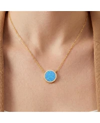 Rachel Glauber Dainty 14K Gold Plated Sparkling Opal and Cz Halo Necklace