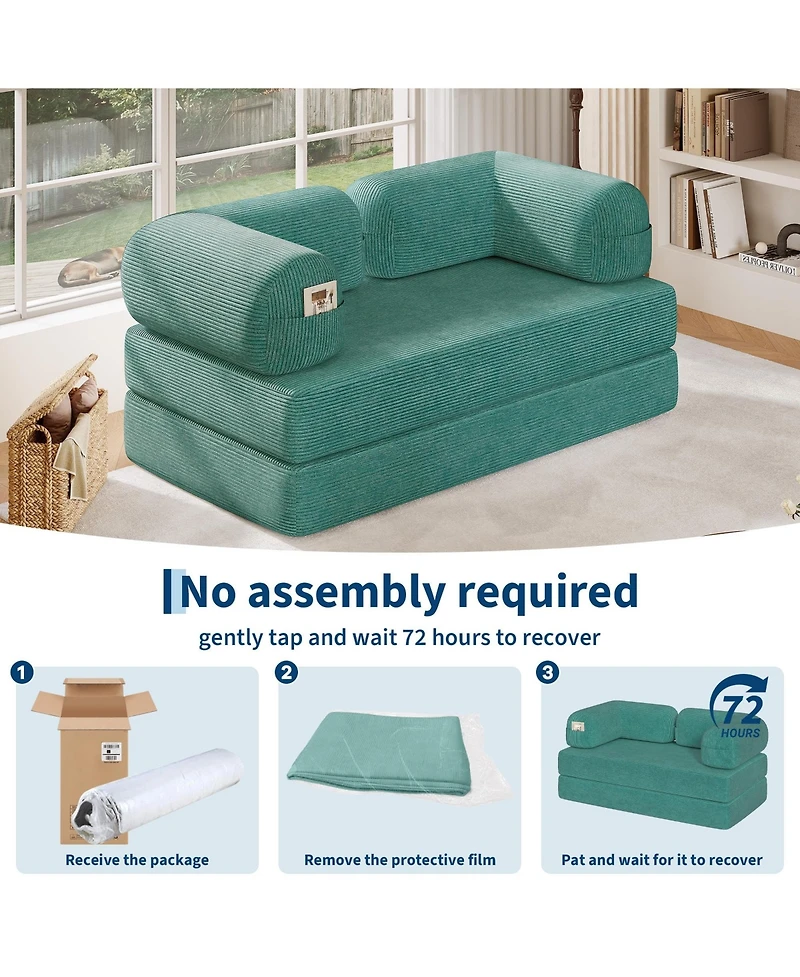 4-in-1 Convertible Folding Sofa Bed, Corduroy Floor Sofa Bed, Frame-Free Floor Lounger with Foam Backrest-Perfect for the Living Room and Bedroom