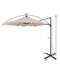 Costway 10 Feet Patio Cantilever Umbrella Large Offset Hanging With Solar Led Lights