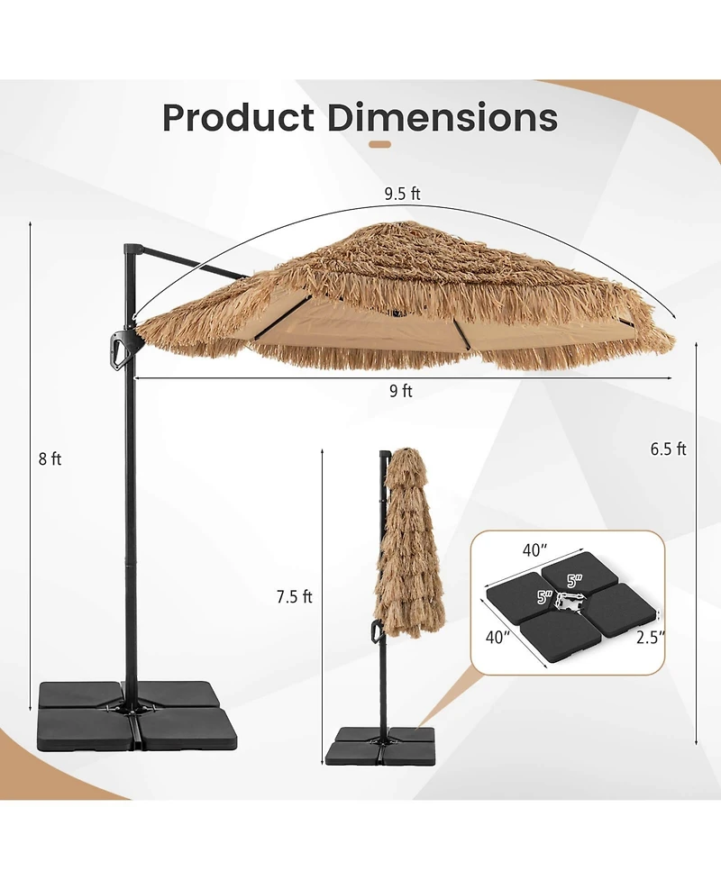 Costway 9.5 Feet Cantilever Tiki Patio Umbrella Set with 220 Lbs Fillable Base for Garden