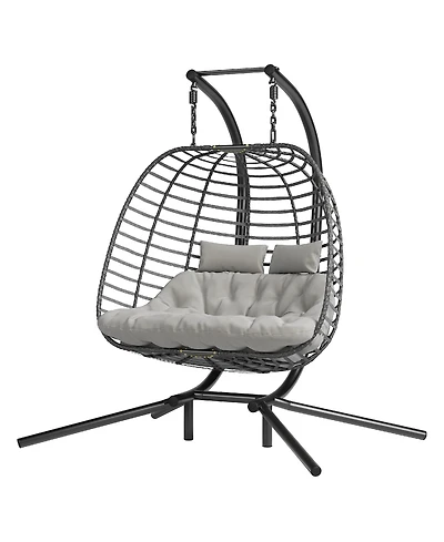 Vlsrka Double Hanging Egg Chair with Stand, Cushioned Patio Swing Loveseat, Indoor Outdoor Use