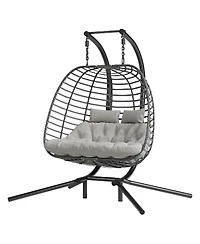 Vlsrka Double Hanging Egg Chair with Stand, Cushioned Patio Swing Loveseat, Indoor Outdoor Use