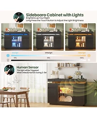 Vlsrka 47.24" Modern Sideboard Cabinet with Led Lights, Glass Doors and Usb Charging