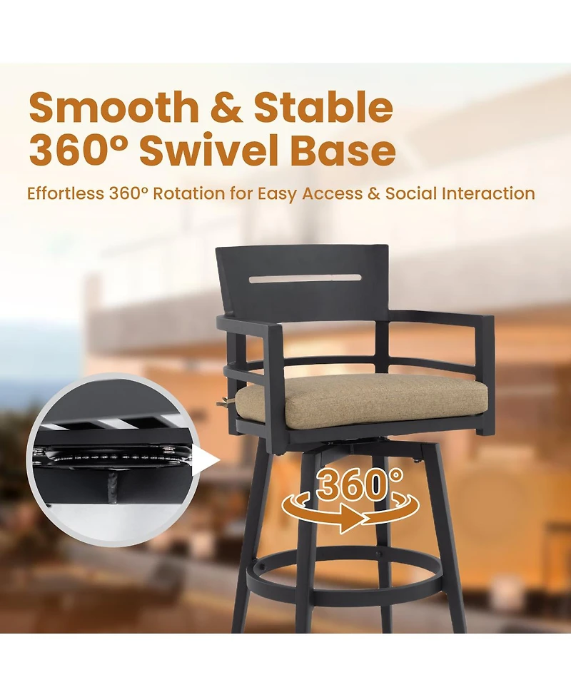 Streamdale Furniture Modern Outdoor 2-Piece Aluminum Swivel Bar Chairs with Sunbrella Cushions