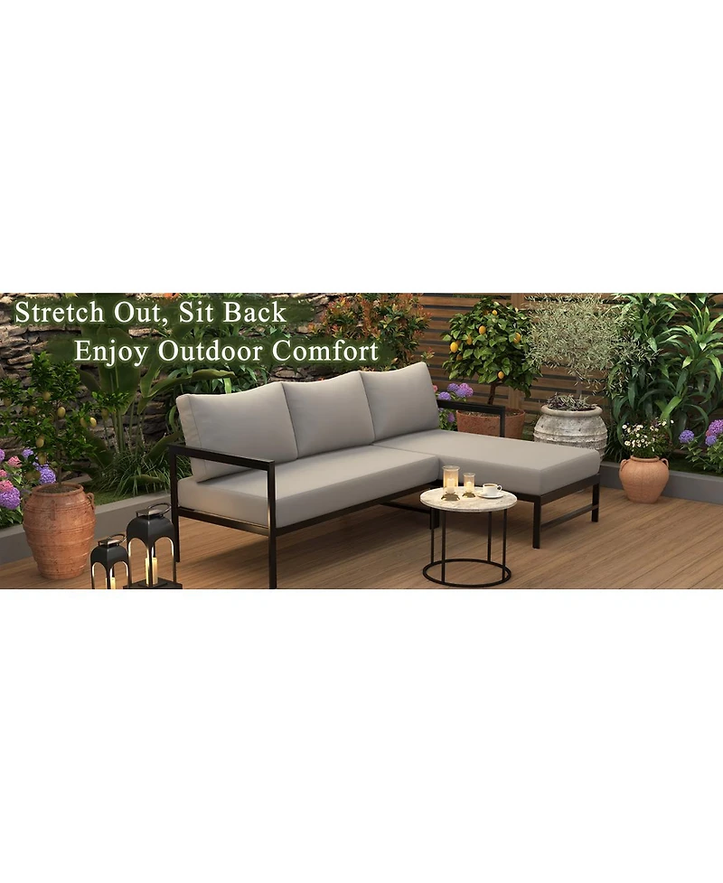 Streamdale Furniture L-Shaped Outdoor Iron Patio Sofa with Weather-Resistant Cushions