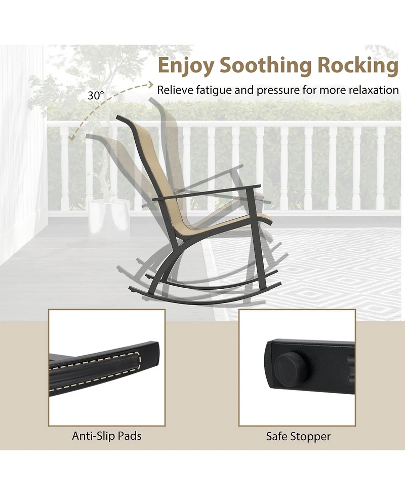 Slickblue Rocking Bistro Set Heavy Duty Chairs with High Back and Wpc Table