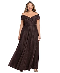 Xscape Plus Off-the-Shoulder Glitter Gown