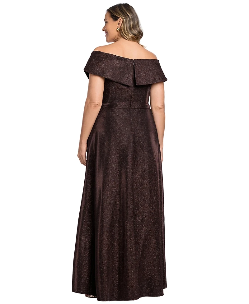 Xscape Plus Off-the-Shoulder Glitter Gown