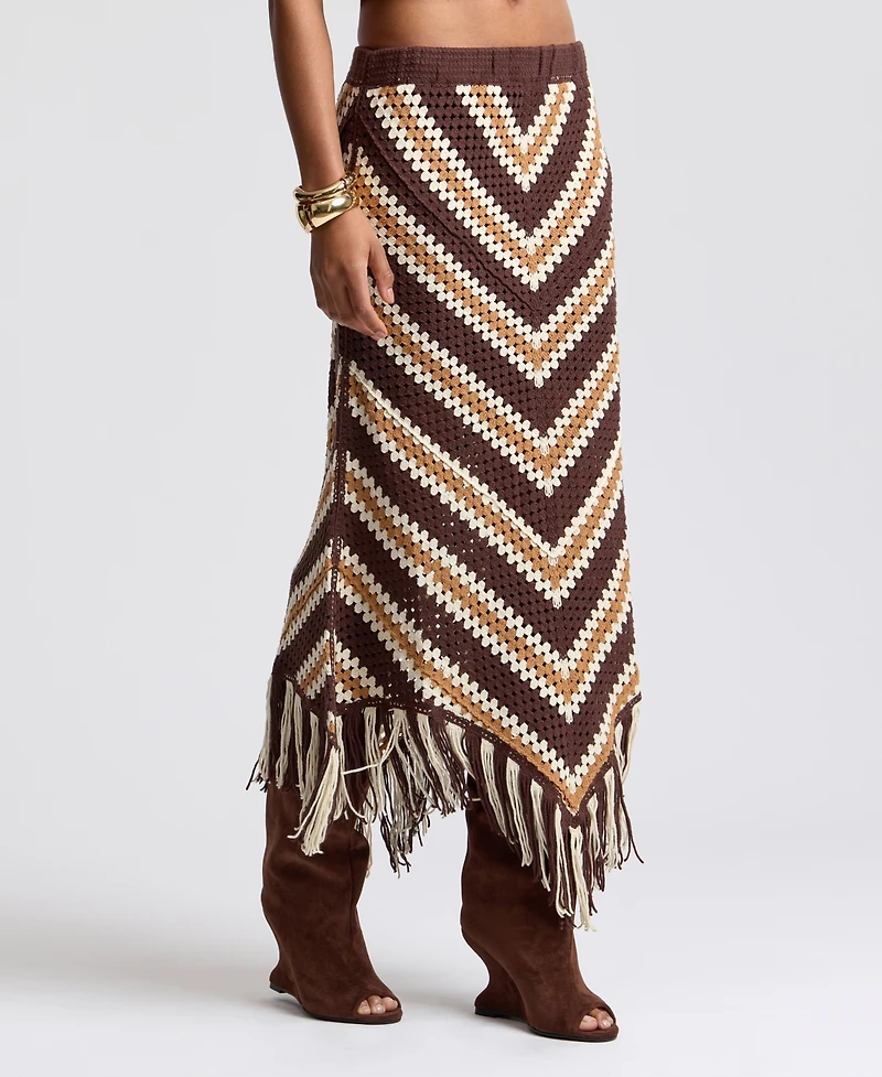 Avec Les Filles Women's Fringe Pull-On Midi Skirt