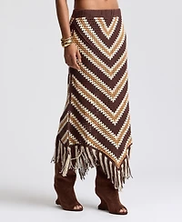 Avec Les Filles Women's Fringe Pull-On Midi Skirt