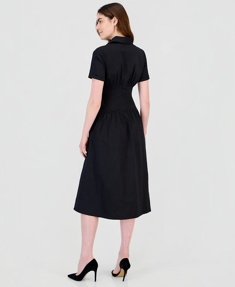 Anne Klein Women's Pleated-Waist Midi Shirt Dress
