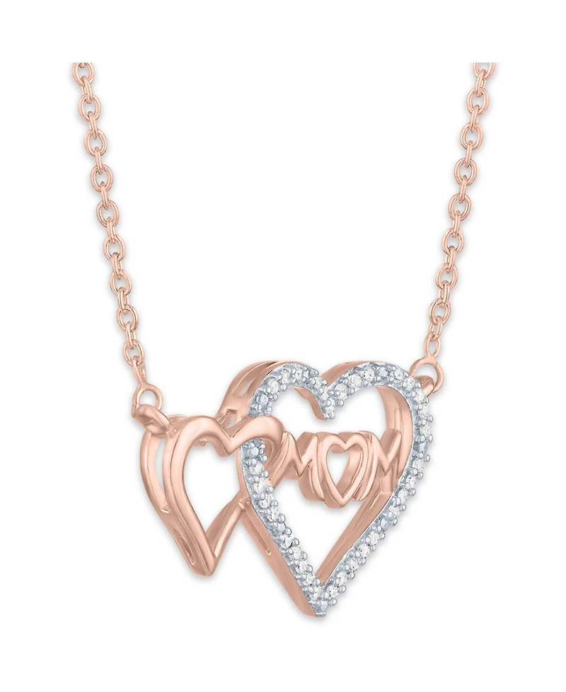 Diamond Double Heart Mom 18" Pendant Necklace (1/10 ct. t.w.) in 14k Rose Gold-Plated Sterling Silver
