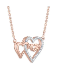 Diamond Double Heart Mom 18" Pendant Necklace (1/10 ct. t.w.) in 14k Rose Gold-Plated Sterling Silver