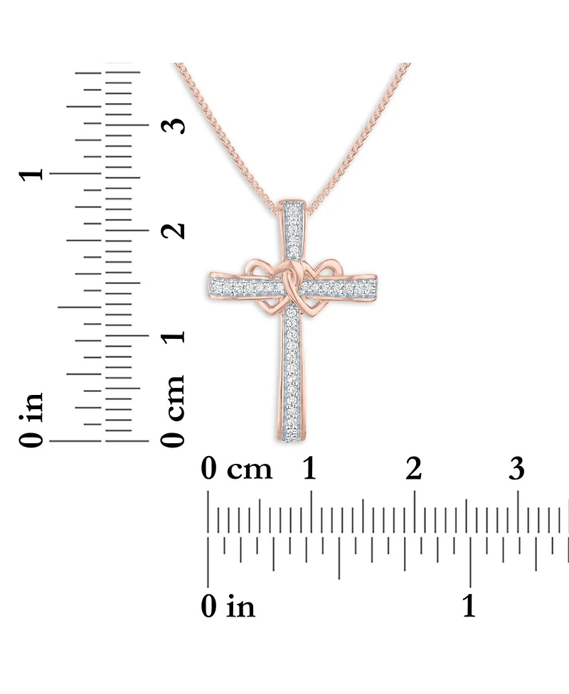 Diamond Heart and Cross 18" Pendant Necklace (1/10 ct. t.w.) in 14k Rose Gold-Plated Sterling Silver