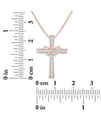 Diamond Heart and Cross 18" Pendant Necklace (1/10 ct. t.w.) in 14k Rose Gold-Plated Sterling Silver