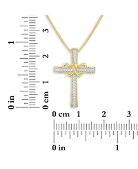 Diamond Double Heart Cross Pendant Necklace (1/10 ct. t.w.) in 14k Gold-Plated Sterling Silver