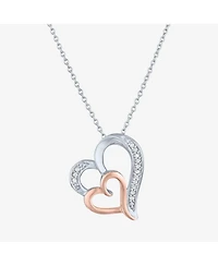 Diamond Double Heart Pendant Necklace in Sterling Silver and 14k Rose Gold (1/10 ct. t.w.)