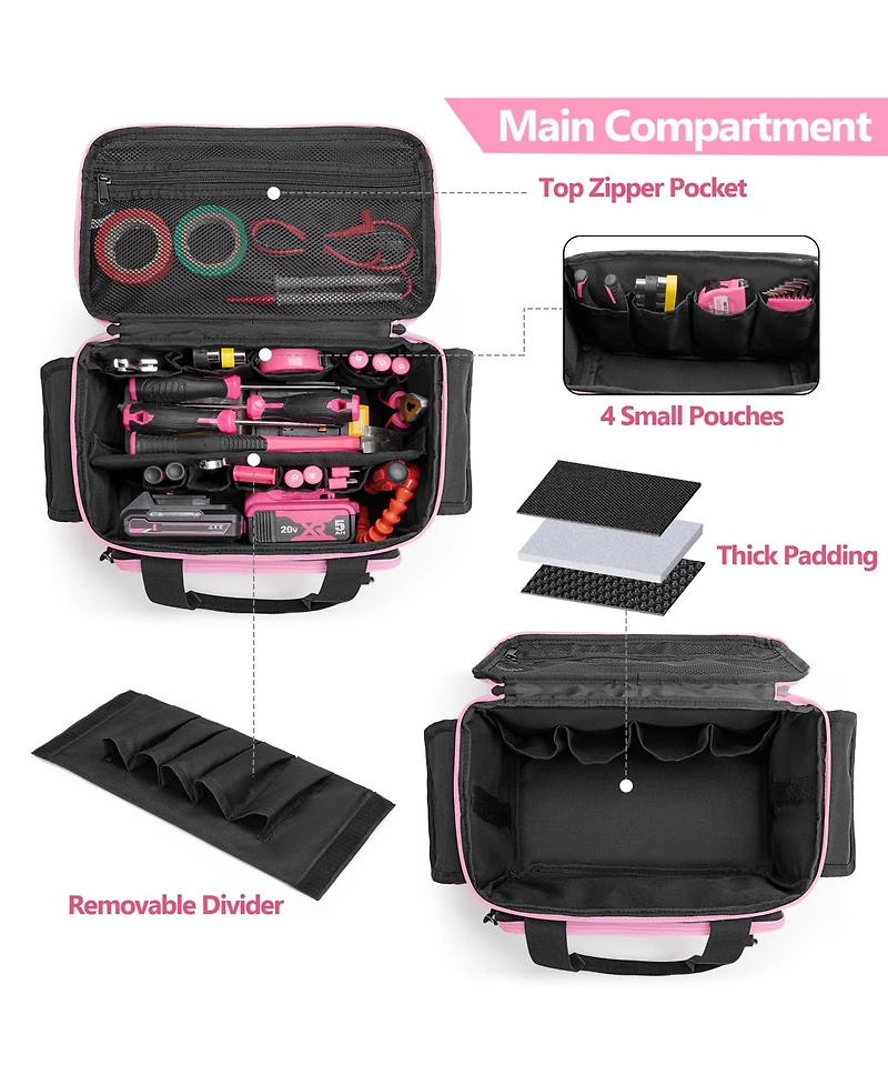 Xdovet Tool Bag Organizer Padded Bottom Multi-functional Work Repair Electrician Carpenter
