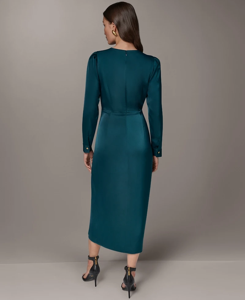 Donna Karan New York Petite Ruffle Trim Satin Midi Dress