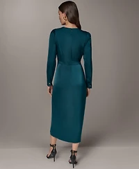 Donna Karan New York Petite Ruffle Trim Satin Midi Dress