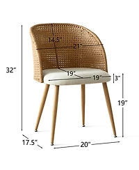 Maison Boucle Set of 2 Rattan Back Dining Chairs, Woven Cane Accent Chairs with Upholstered Seat for Kitchen