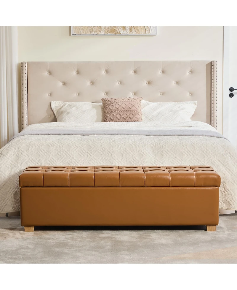 Maison Boucle Storage Ottoman Bench for Bedroom, 60.2" Pu Upholstered with Lid, Tufted Accent Entryway and Living Room