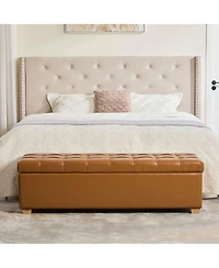 Maison Boucle Storage Ottoman Bench for Bedroom, 60.2" Pu Upholstered with Lid, Tufted Accent Entryway and Living Room