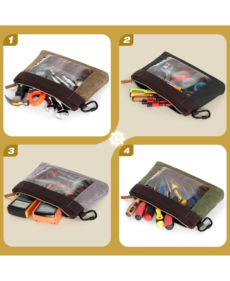 Xdovet Tool Pouch With Carabiner Canvas Window 4 Pack