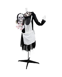 57" Animated Led Lighted Head-in-Hand Skeleton Maid Halloween Decoration