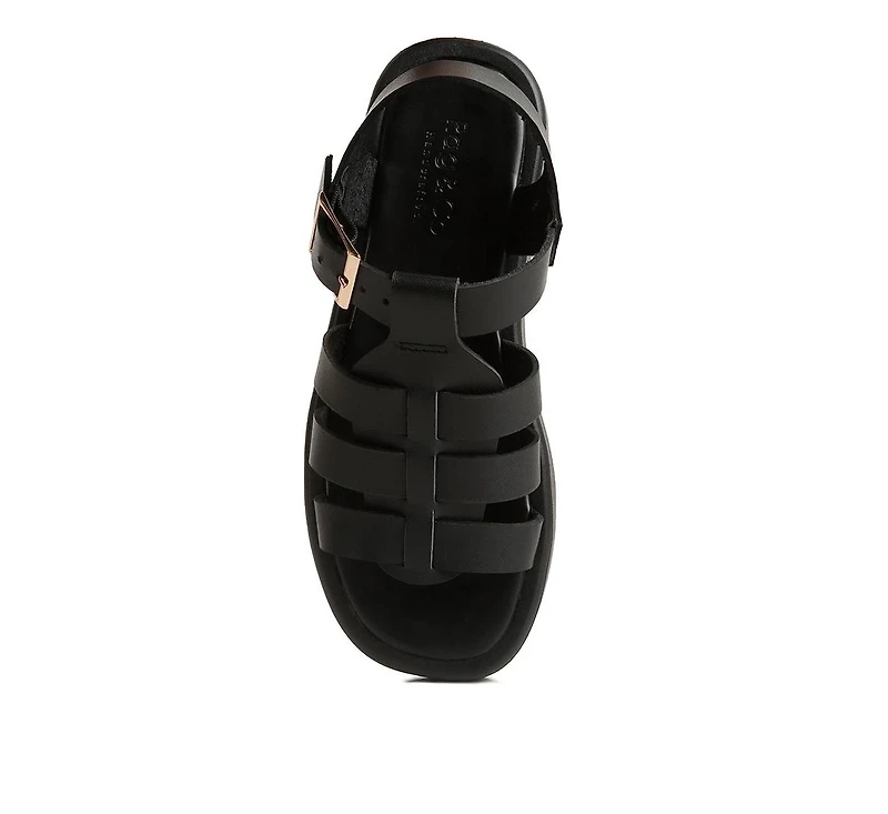 Dacosta Womens Genuine Leather Gladiator Flatform Sandals in Black