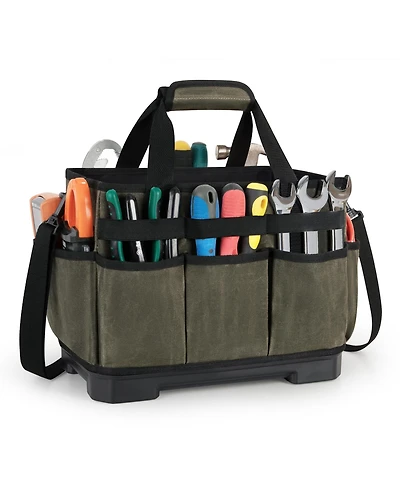 Xdovet Waxed Canvas Tool Bag Hard Bottom 8 Pockets