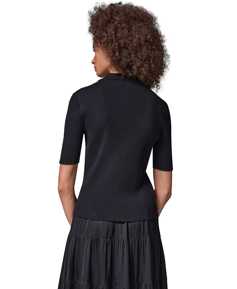 Donna Karan Weekend Women's Elbow-Sleeve Ribbed Button-Front Sweater
