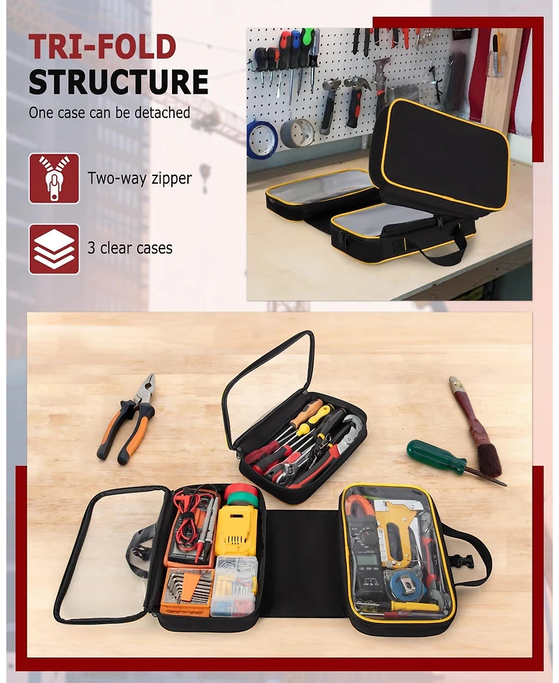 Xdovet Roll Up Tool Bag Tri-fold Organizer Window Cases Detachable